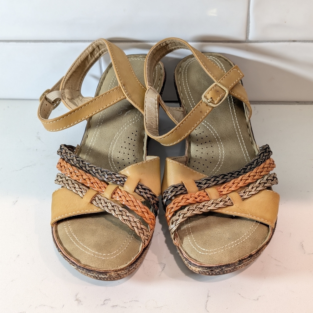 Patrizia by Spring Step Comfortable Multi-Tone Brown Braided Sandals Size 8